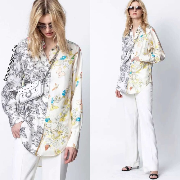 ZADIG & VOLTAIRE Tais 70 Shirt Floral Animal Print Silk Top Blouse